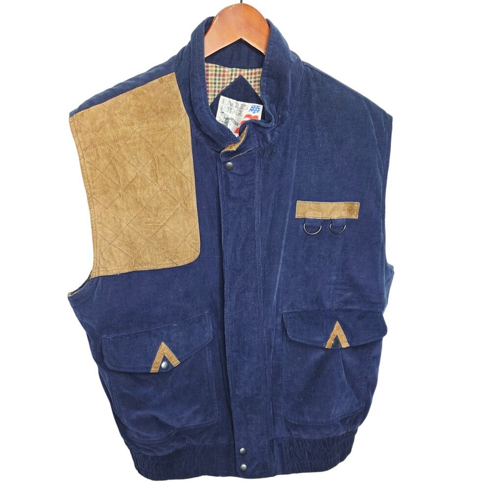 Vintage Corduroy Hunting Vest XL Navy Quilted Utility Field Gorpcore Vest